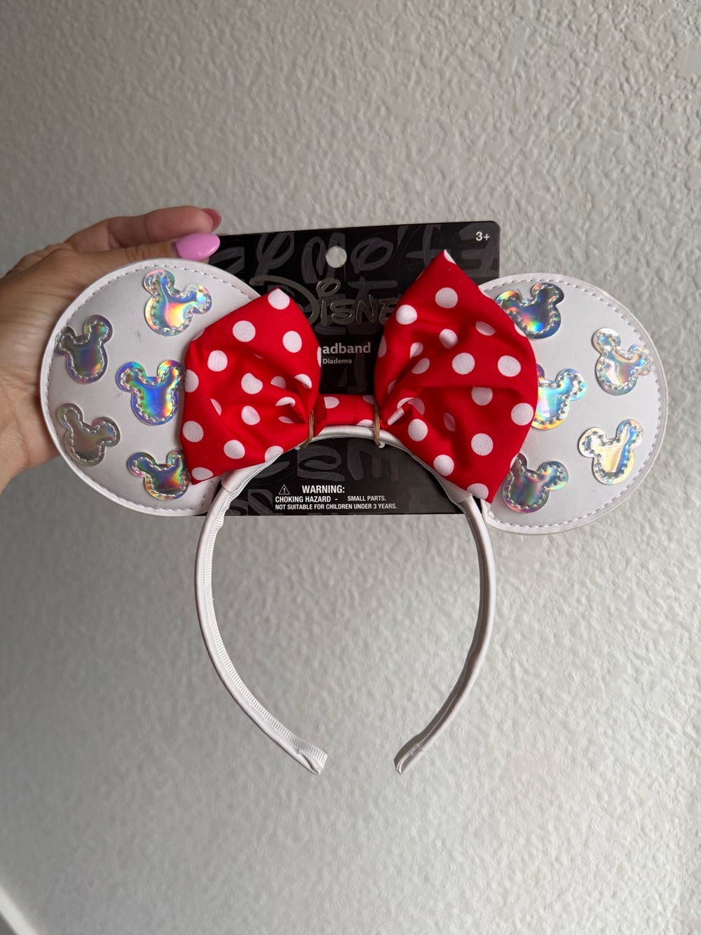 Disney Minnie Mouse Head Band White w/ Iridescent AOP NWT sz: 3Y+